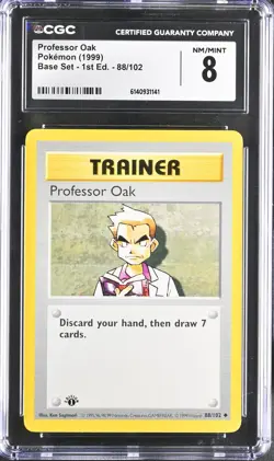 CGC 8 NM/MINT Professor Oak 88/102 Base Set 1st Edition Shadowless Pokemon Card - Image 1