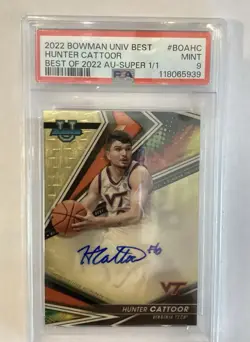 2022-23 Bowman Best Virginia Tech’s Hunter Cattoor 1/1 Gold Superfractor PSA 9 - Image 1