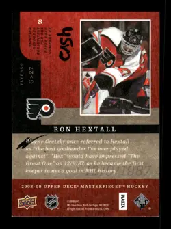5-01-04 PWE . 2008-09 masterpieces upper deck #8 ron hextall (B) - Image 2