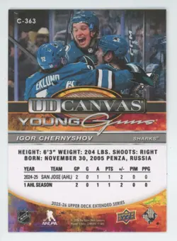 2025-26 UPPER DECK EXTENDED Igor Chernyshov YOUNG GUNS RC CANVAS C-363 - Image 2