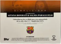 Aitana Bonmati & Salma Paralluelo 5/5 Dual Autograph Topps Simplicidad 2024/25 - Image 2