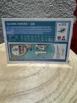 2025 Panini Donruss Optic Quinn Ewers Rated Rookie RC On Card Auto /350 Dolphins - Image 4