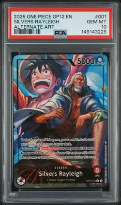 PSA 10 2025 One Piece CCG Silvers Rayleigh OP12-001 Legacy Alt Art Foil EN - Image 1