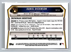 2026 Bowman Sapphire Daniel Dickinson #BCP-50 Chrome 1st Prospect Brewers - Image 2