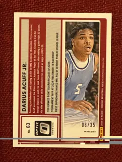 DARIUS ACUFF JR : 2026 Donruss Panini Optic Basketball White Prizm 06/35 SSP 🔥 - Image 2
