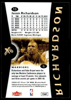 2006-07 Fleer EX Jason Richardson Golden State Warriors #13 - Image 2