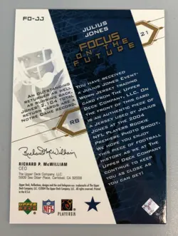 Julius Jones 2004 Upper Deck Reflections Focus on the Future Jersey #FO-JJ - Image 2