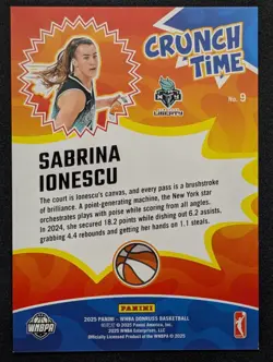 2025 Panini Donruss WNBA - Crunch Time Sabrina Ionescu #9 Green Fireworks /399 - Image 2