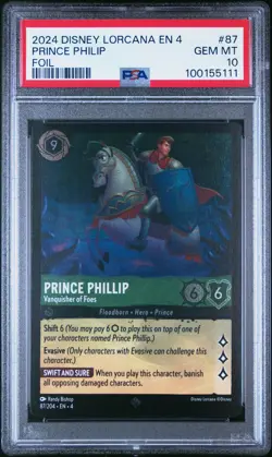 DISNEY LORCANA EN4 FOIL #87 PRINCE PHILLIP - VANQUISHER OF FOES PSA 10 - Image 1