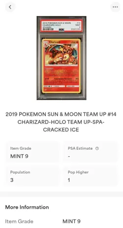 PSA 9 SPA Charizard Cracked Ice Holo 14/181 Team Up Sun & Moon 2019 Pokemon Card - Image 2