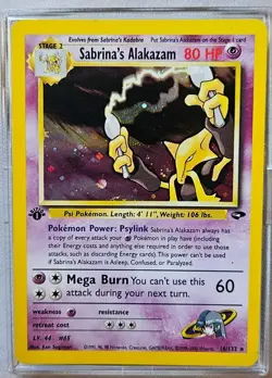1st Edition Pokemon Alakazam Sabrina's 16/132 Holographic Gym Challenge LP - Image 1