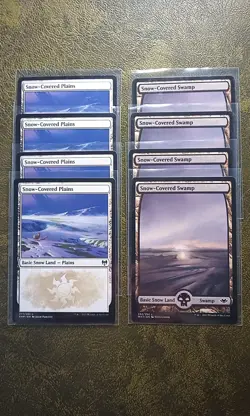 Snow-Covered Plains & Swamps 8x KHM 2021 MH1 2019 MTG black white lands lot - Image 1