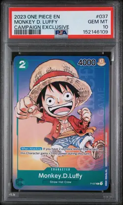 2023 ONE PIECE PROMOS CAMPAIGN EXCLUSIVE #037 MONKEY D. LUFFY PSA 10 - Image 1
