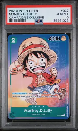 2023 ONE PIECE PROMOS CAMPAIGN EXCLUSIVE #037 MONKEY D. LUFFY PSA 10 - Image 1