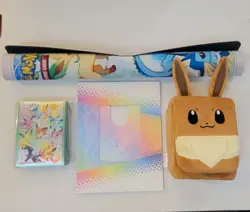 Pokemon Prismatic Evolutions Eevee Deck Box, Sleeves, Card Frame, & Play Mat Lot - Image 1
