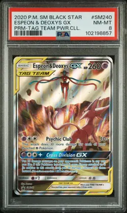 2020 POKEMON SM BLACK STAR PROMO #SM240 ESPEON & DEOXYS GX PSA 8 - Image 1