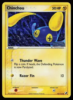 Chinchou 52/115 Reverse Holo Stamped Unseen Forces Pokemon Card creased - Image 1