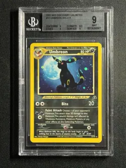 BGS 9 Umbreon Holo Rare 13/75 Neo Discovery Unlimited Pokemon Card TAIL SWIRL! - Image 1