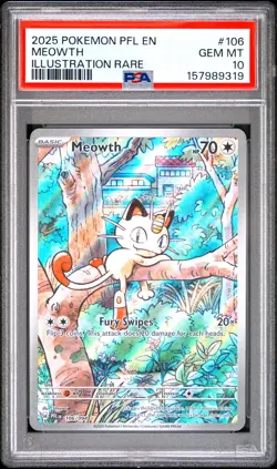 2025 POKEMON PFL EN-PHANTASMAL FLAMES ILLUSTRATION RARE #106 MEOWTH PSA 10 - Image 1