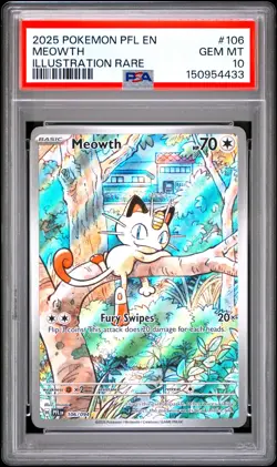 2025 POKEMON PFL EN-PHANTASMAL FLAMES ILLUSTRATION RARE #106 MEOWTH PSA 10 - Image 1