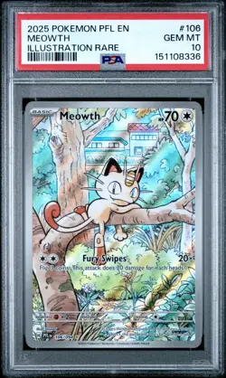 2025 POKEMON PFL EN-PHANTASMAL FLAMES ILLUSTRATION RARE #106 MEOWTH PSA 10 - Image 1