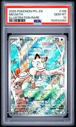 2025 POKEMON PFL EN-PHANTASMAL FLAMES ILLUSTRATION RARE #106 MEOWTH PSA 10 - Image 1