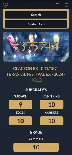 Glaceon EX 041/187 Terastal Festival Japanese Pokemon Card Holo ACE 10 Gem Mint - Image 4