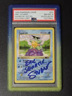 Pokemon Squirtle Base Set 1st Edition #63 Eric Stuart Auto Authentic PSA 8 - Image 1