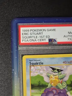 Pokemon Squirtle Base Set 1st Edition #63 Eric Stuart Auto Authentic PSA 8 - Image 2