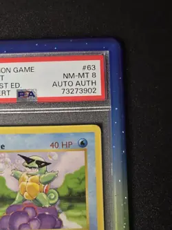 Pokemon Squirtle Base Set 1st Edition #63 Eric Stuart Auto Authentic PSA 8 - Image 3
