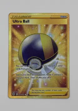 186/172 Ultra Ball Card Secret Gold Holo Rare Brilliant Stars Pokemon Card NM - Image 1