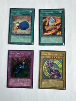 Yu-gi-oh! 4-card Lot Holo Dark Magician Acid Trap Hole Graceful Dice Etc - Image 1