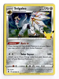Solgaleo 021/025 Celebrations Holo Foil 2021 Collection Pokemon TCG Card NM - Image 1
