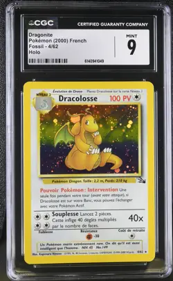 CGC 9 MINT Dragonite 4/62 Fossil Holo French Pokemon Card - Image 1