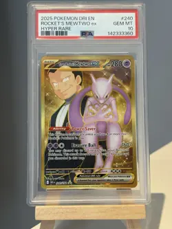 2025 POKEMON DRI EN-DESTINED RIVALS #240 ROCKET'S MEWTWO EX HYPER RARE. PSA 10. - Image 1