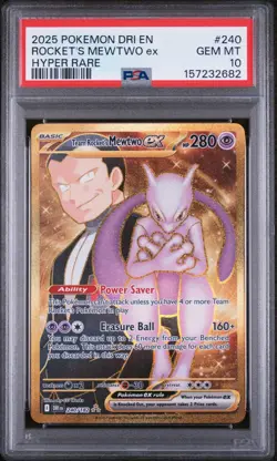 2025 POKEMON DRI EN-DESTINED RIVALS HYPER RARE TEAM ROCKET'S MEWTWO EX PSA 10 - Image 1