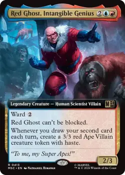 NM Extended Art Red Ghost, Intangible Genius, MTG, Heroes Commander, Magic, 413 - Image 1