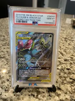 2019 POKEMON SUN & MOON PROMO #SM167 CELEBI & VENUSAUR TAG TEAM PSA 10 - Image 1