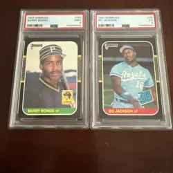 1987 Donruss Bo Jackson RC #35 Psa5 Barry Bonds RC Psa9 #361 Rookie Card Lot - Image 1