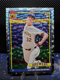 Jacob Misiorowski Crackle Foil #T91-74 Rookie RC Topps Card, Milwaukee Brewers, - Image 1