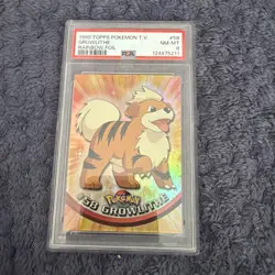 1999 TOPPS POKEMON TV RAINBOW FOIL #58 Growlithe PSA 8 Near Mint Pop 18 - Image 1