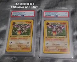 Pair PSA8 ERROR + PSA7 1999 POKEMON FOSSIL 1ST ED-PRERELEASE #1 AERODACTYL-HOLO - Image 1