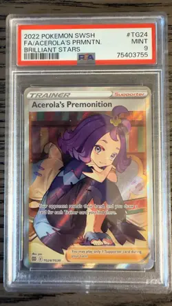 PSA 9 Acerola's Premonition Pokemon Card Brilliant Stars TG24 Full Art Trainer - Image 1