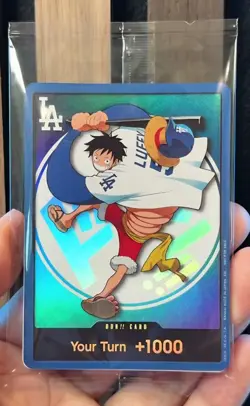 2026 Los Angeles Dodgers One Piece Promo - Sealed Card and Hat Monkey Luffy Don - Image 1