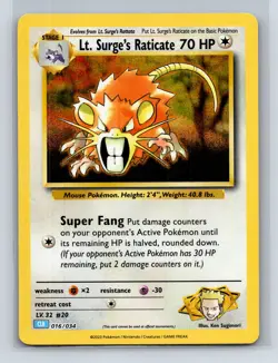 Trading Card Game Classic #016/034 Lt. Surge's Raticate - Image 1