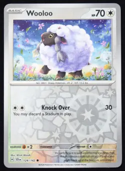 Pokemon TCG Wooloo 124/142 2024 Stellar Crown Reverse Holo Common Card - NM - Image 1