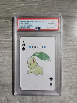 2000 POKEMON SILVER VERSION PLAYING CARDS ACE OF CLUBS #152 CHIKORITA PSA 10 - Image 1