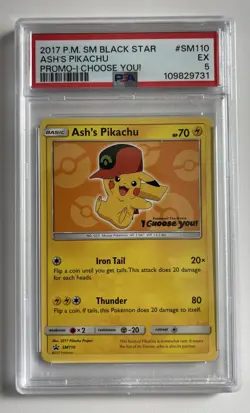 Ash's Pikachu Black Star Promo- I Choose You! SM110 Sun & Moon Pokemon TCG PSA 5 - Image 1