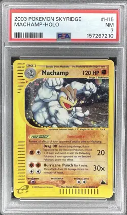 2003 POKEMON TCG SKYRIDGE #H15 MACHAMP HOLO PSA 7 NEW CERT & HOLO BLEED - Image 1