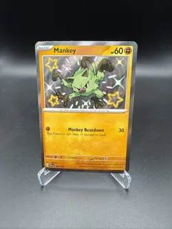 Pokemon TCG Mankey 169/091 SV: Paldean Fates Shiny Rare Holo 60 HP Eng - Image 1